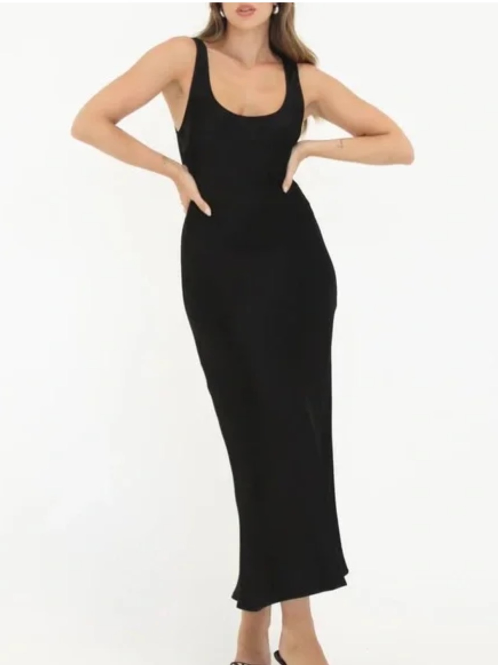 Rumored Market Midi 90’s Slip Dress Black Satin Feel Size Xl Nwt Quiet Luxury